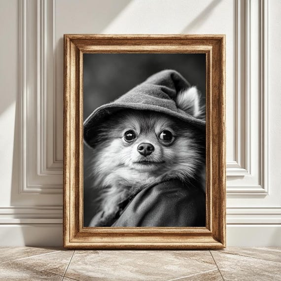 Pomeranian Wizard Hat Robe Fantasy Art Print
