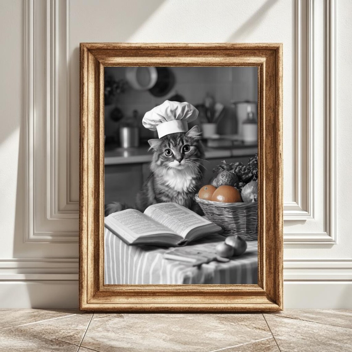 Kitten Chef Hat Kitchen Wall Art Print