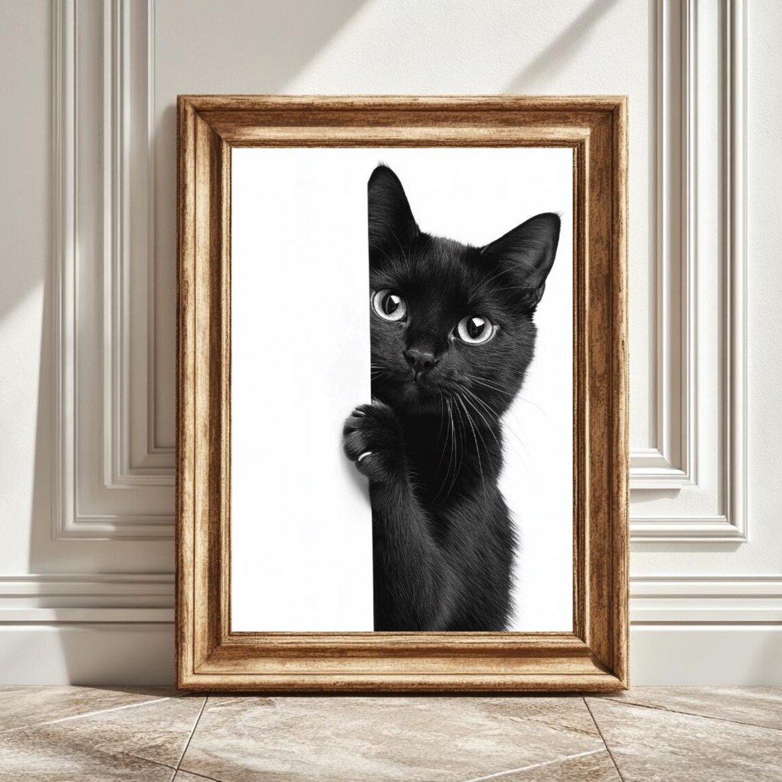 Black Cat Peeking Into the Frame, Cat Lovers Gift