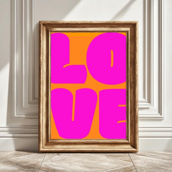 Funky Love Word Art, Retro Typography Print