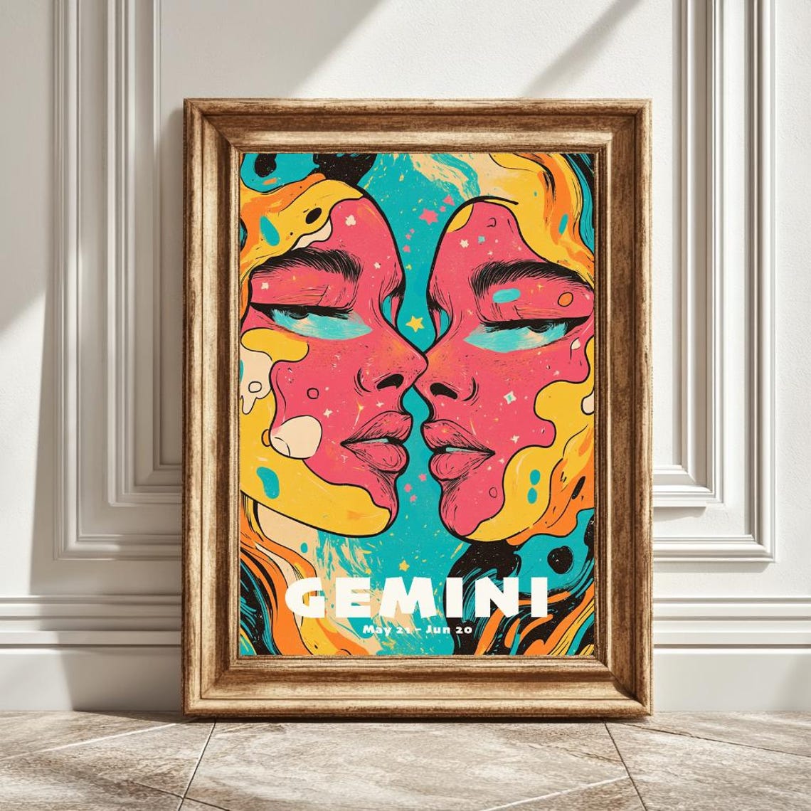 Gemini Astrology Funky Art Print, Zodiac Decor