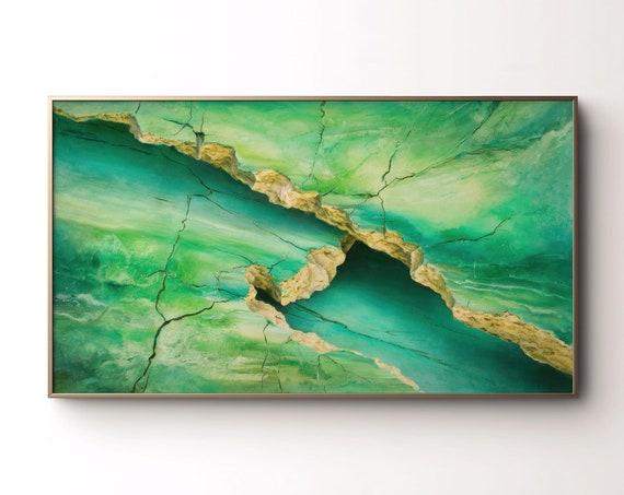 Frame Tv Art Abstract Nature Green Teal Modern Painting Minimalist Rustic Artwork Scandinavian Decor Art For Frame Tv