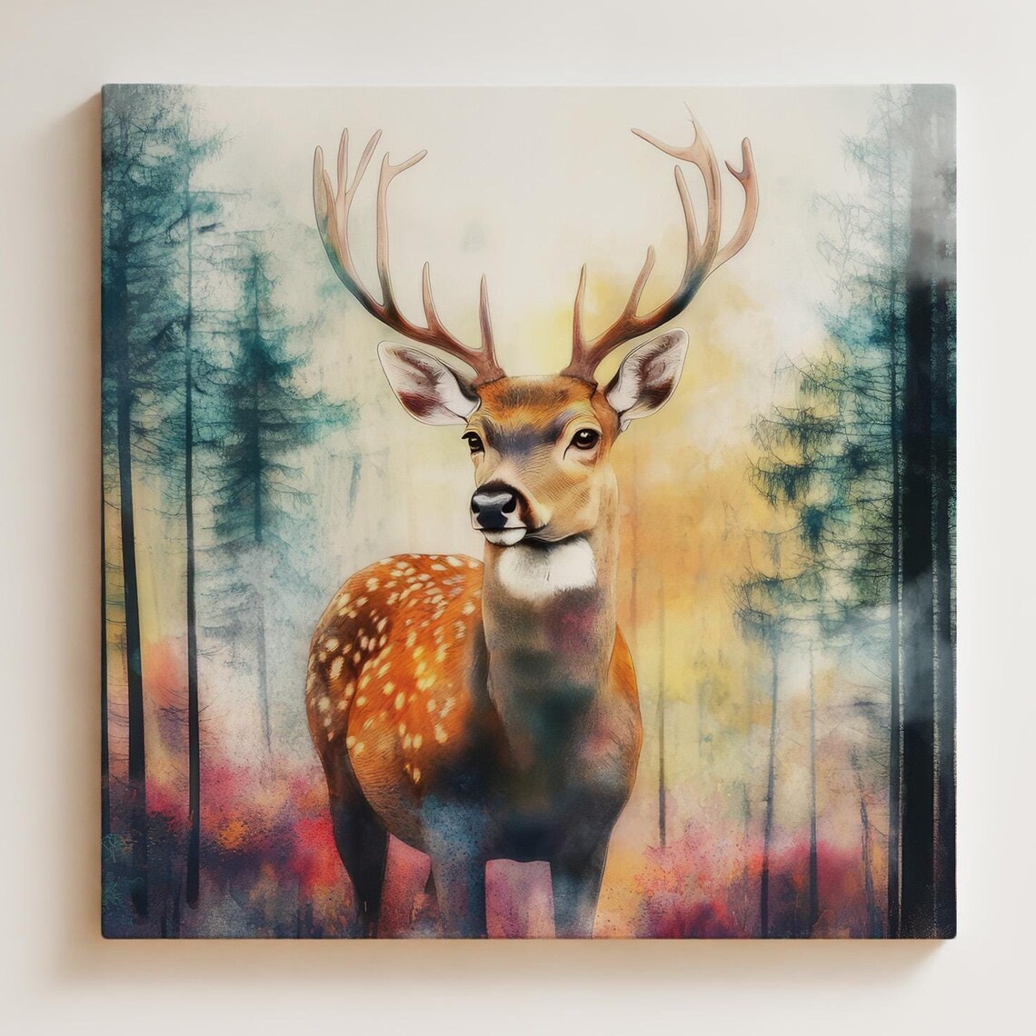 Deer Large Horizontal Watercolor Poster, Forest Animal