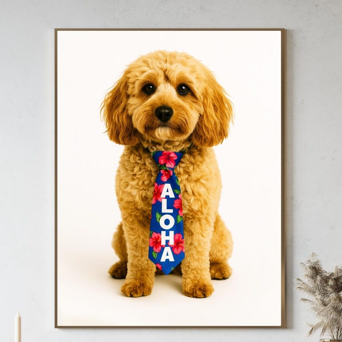 Cavapoo Aloha Hawaiian Tie Funny Dog Wall Art Tropical Pet Lover Gift