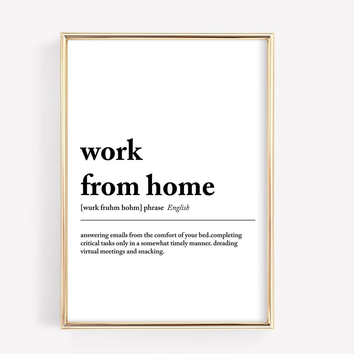 Work From Home Definition Print Funny Office Wall Art Minimalist Black And White Typography Work From Bed Poster For Remote Workers