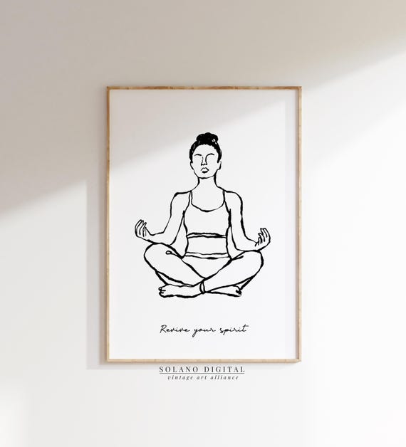 Yoga Wall Art Meditation Line Poster Minimalist Zen Woman Spiritual Wellness Decor For Home Or Studio