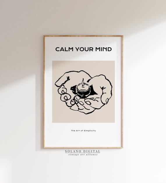 Calm Your Mind Art Mindfulness Candle Line Drawing Minimalist Spiritual Wall Decor For Meditation Room