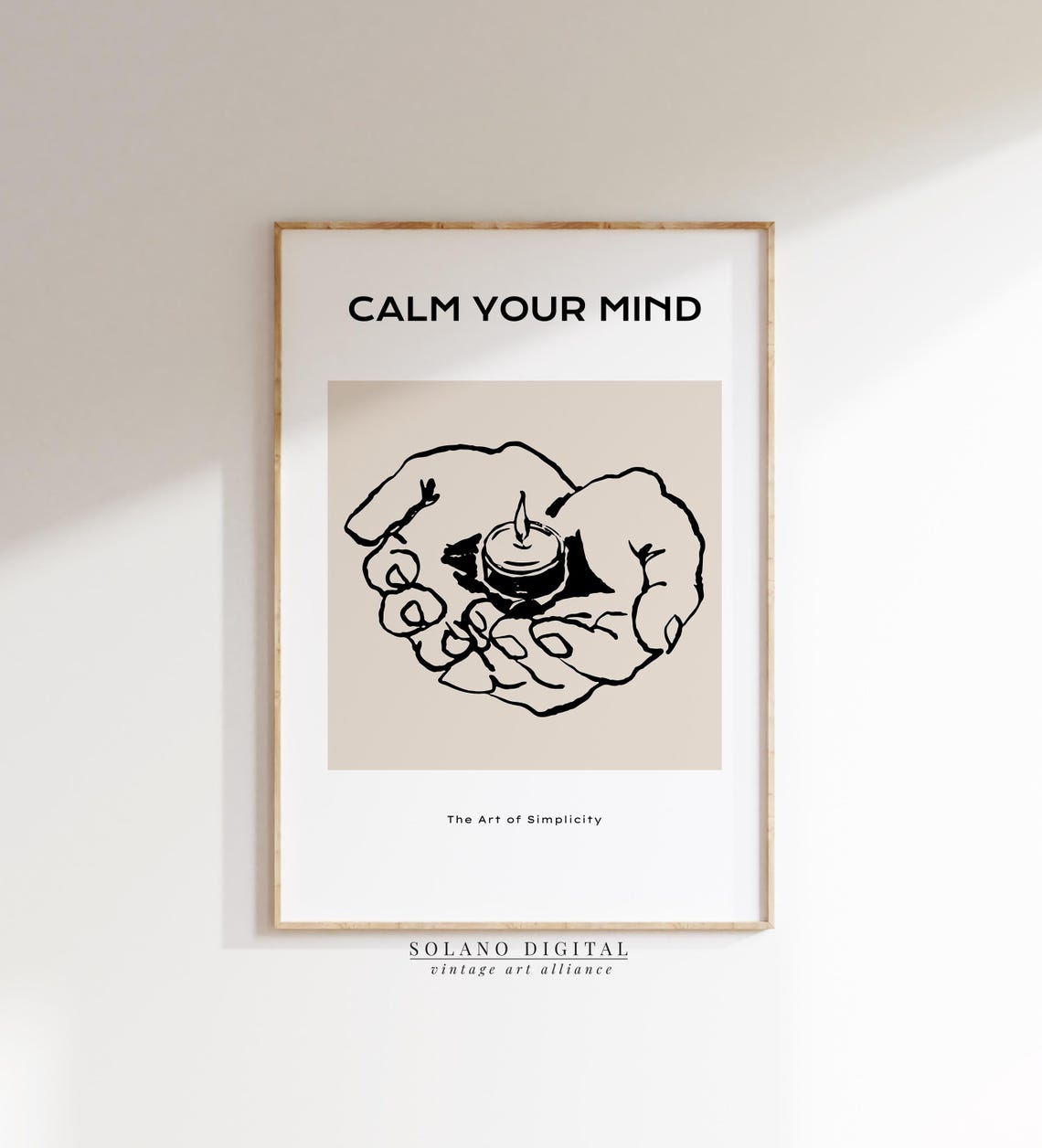 Calm Your Mind Art Mindfulness Candle Line Drawing Minimalist Spiritual Wall Decor For Meditation Room
