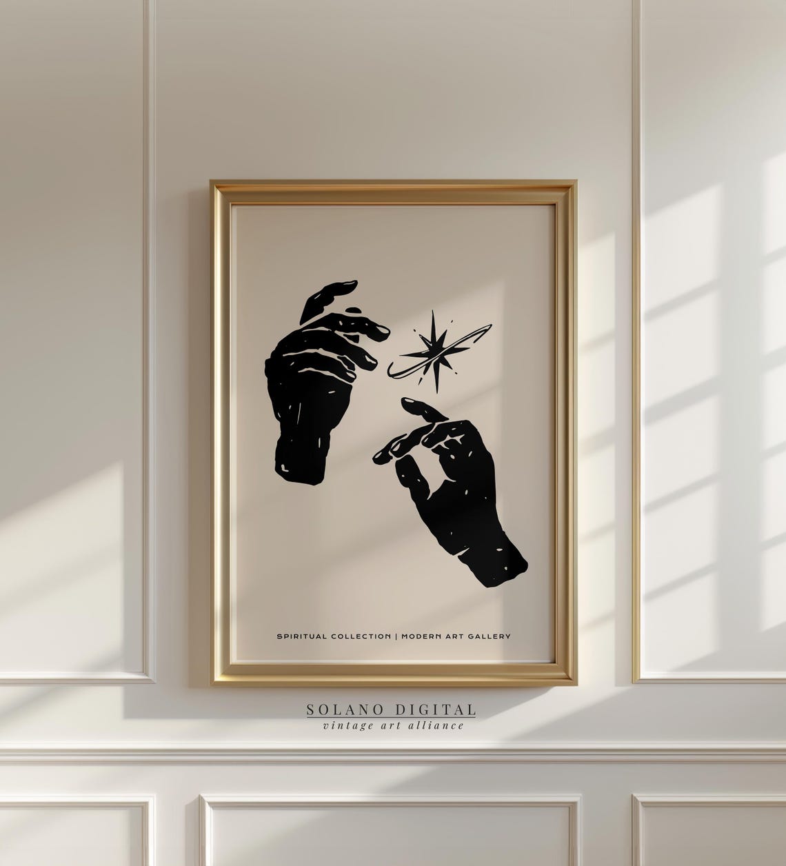 Spiritual Hands Star Line Art Poster Mindful Energy Connection