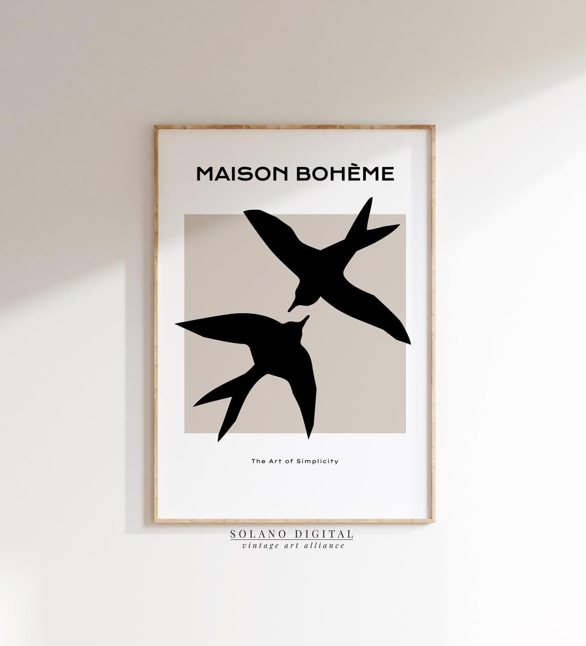 Maison Boheme Swallow Bird Silhouette Minimalist Beige Art Poster