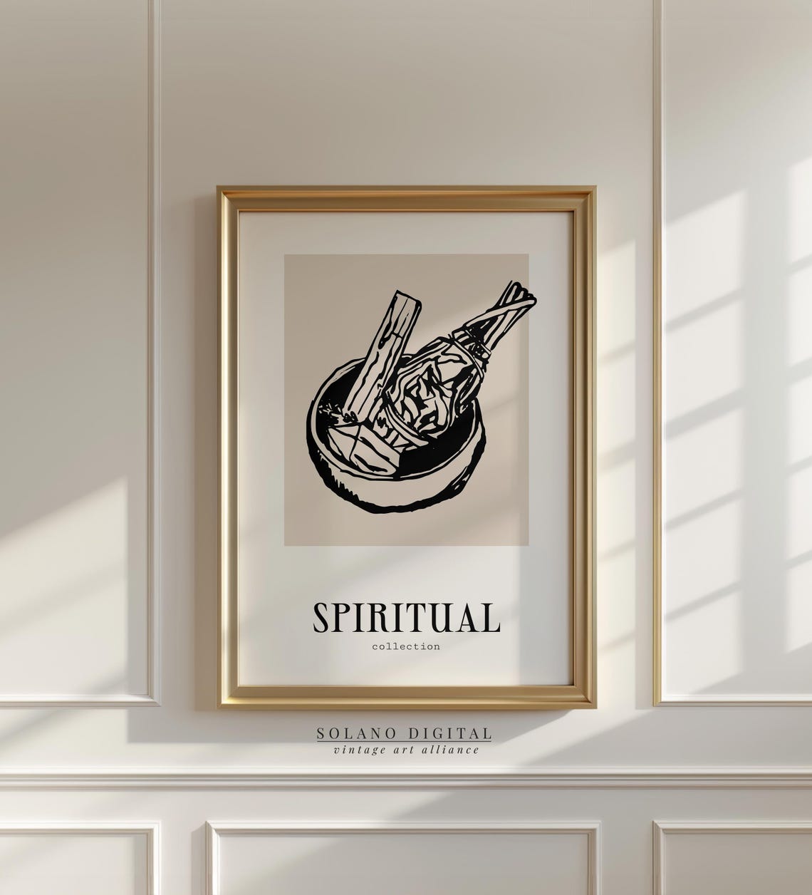 Boho Spiritual Smudge Bowl Wall Art Sage Stick Minimalist Line Drawing For Meditation Room Or Yoga Studio