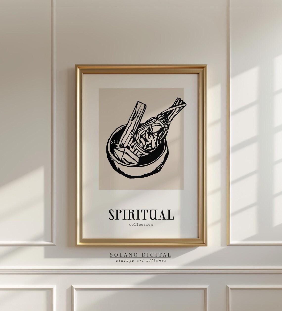 Spiritual Collection Smudge Bowl And Sage Stick Line Art Poster