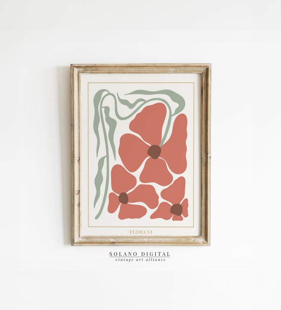 Terracotta Floral Prints Boho Flower Market Poster Abstract Flowers Print Vintage Wall Art Botanical