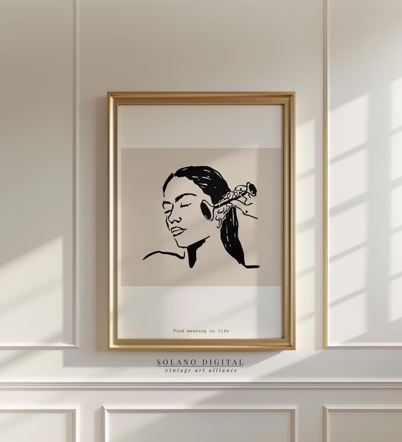 Minimalist Line Art Woman With Quote Modern Spiritual Wall Self Discovery Neutral Boho Home Decor