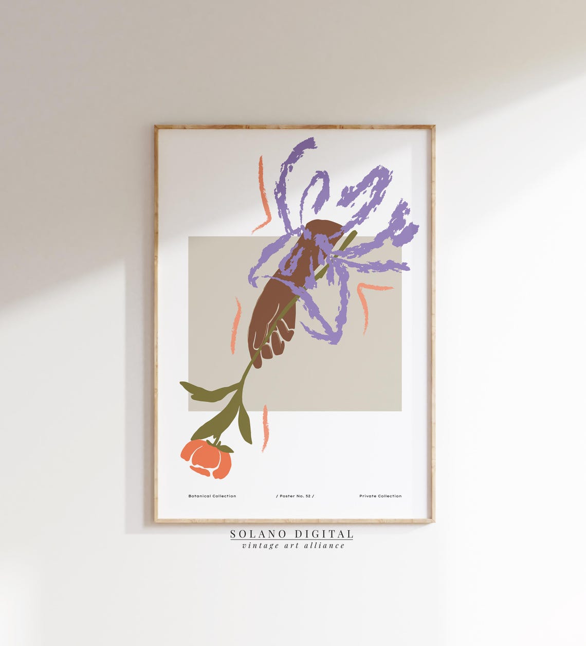 Hand Holding Flower Botanical Wall Art Modern Poster Contemporary Minimalist Neutral Decor