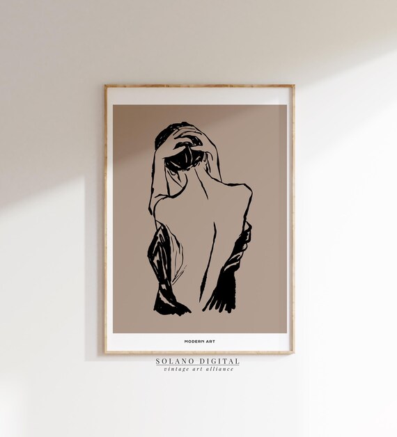 Elegant Female Back Minimalist Black Ink Line Drawing Nude Art Poster