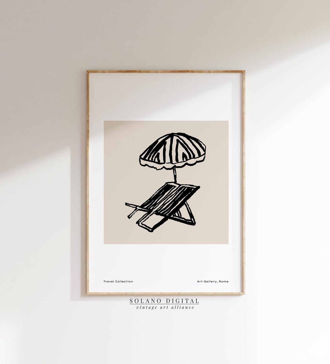 Beach Chair And Striped Umbrella Minimalist Line Drawing Poster