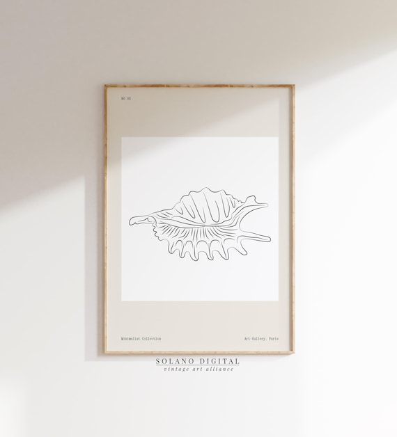 Minimalist Sea Shell Line Art Print Coastal Wall Decor Poster Black And White Ocean Illustration Beach