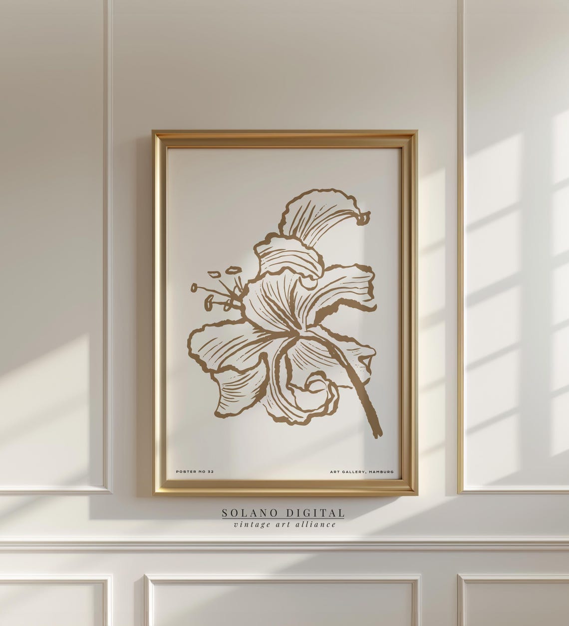 Neutral Lily Line Drawing Botanical Sepia Floral Sketch Wall Art