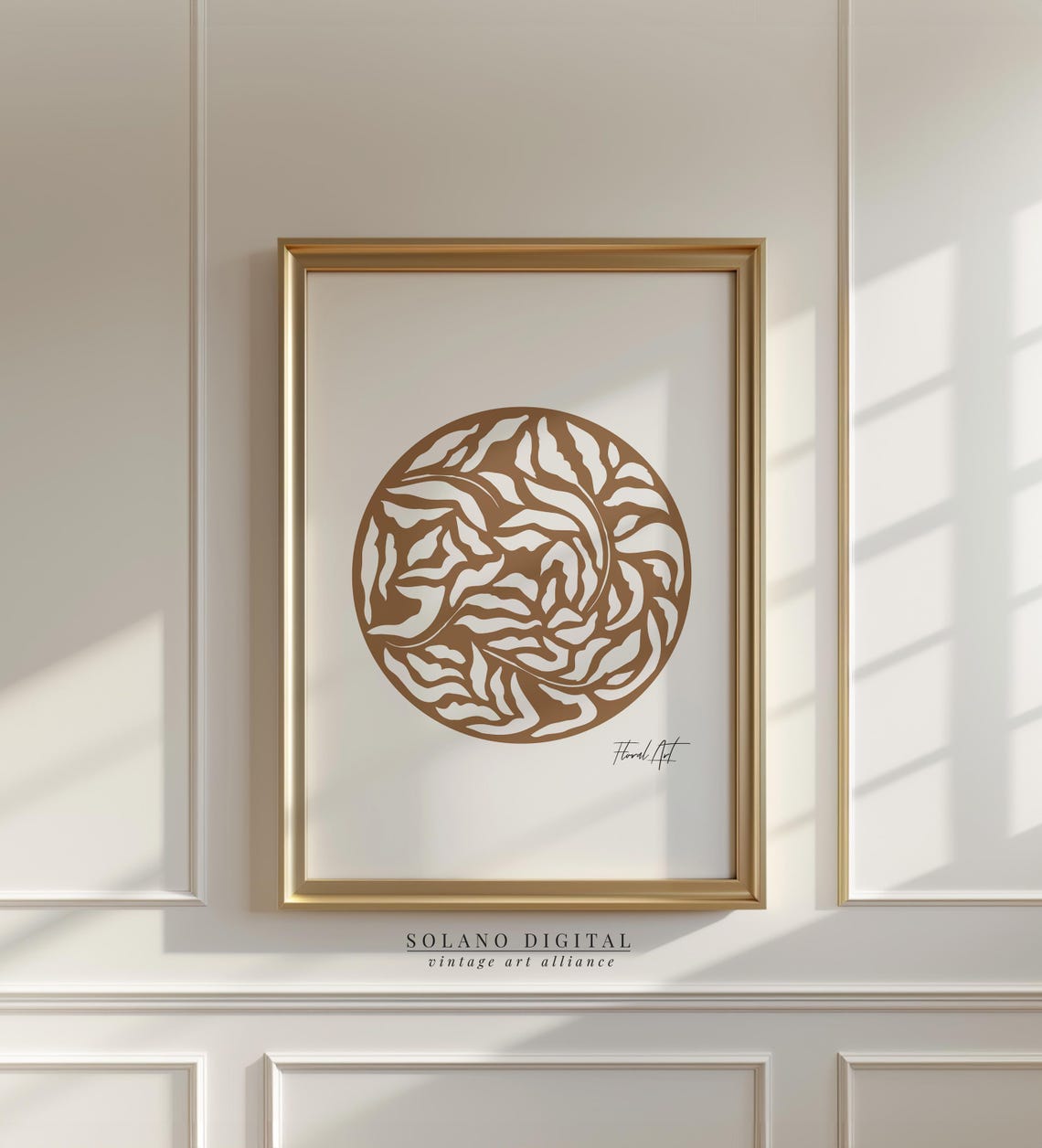 Modern Botanical Circle Art Print Abstract Floral Wall Boho Plant Line Drawing Poster Decor