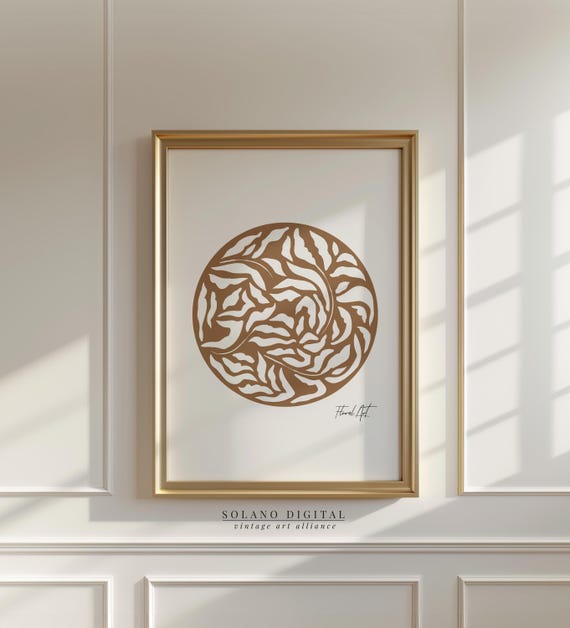 Modern Botanical Circle Art Print Abstract Floral Wall Boho Plant Line Drawing Poster Decor