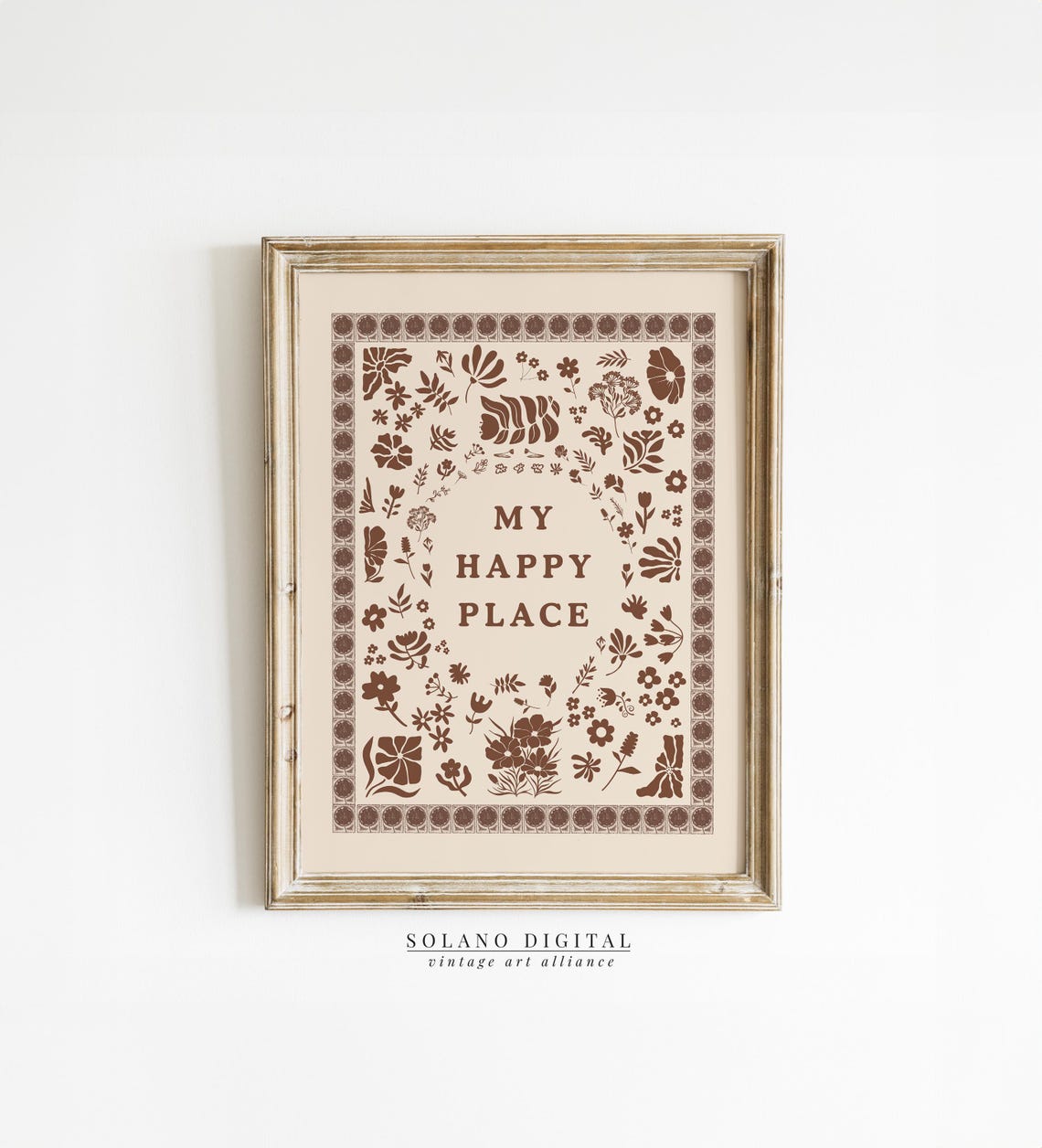 My Happy Place Brown Botanical Typography Vintage Quote Poster