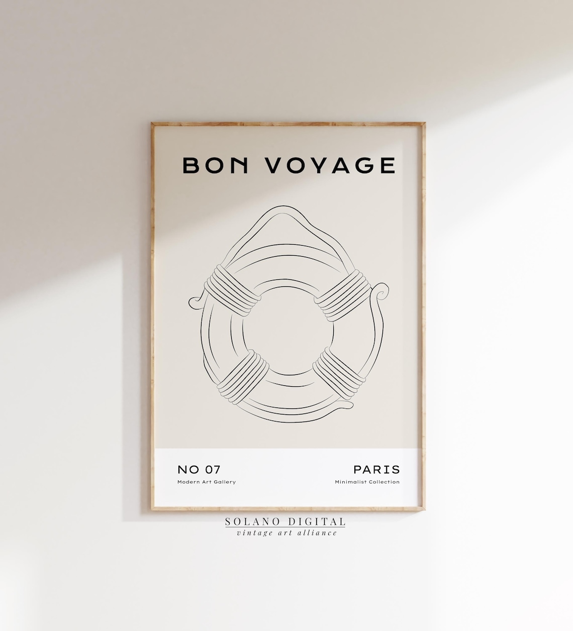 Bon Voyage Lifebuoy Minimalist Line Art Nautical Coastal Travel Poster
