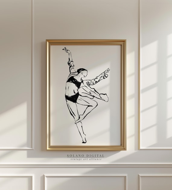 Ballet Dancer Graceful Leap Minimalist Line Art Dance Motion Poster