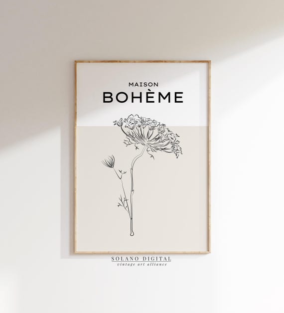 Botanical Line Art Maison Bohme Wall Minimalist Plant Poster Black And White Flower Print Boho