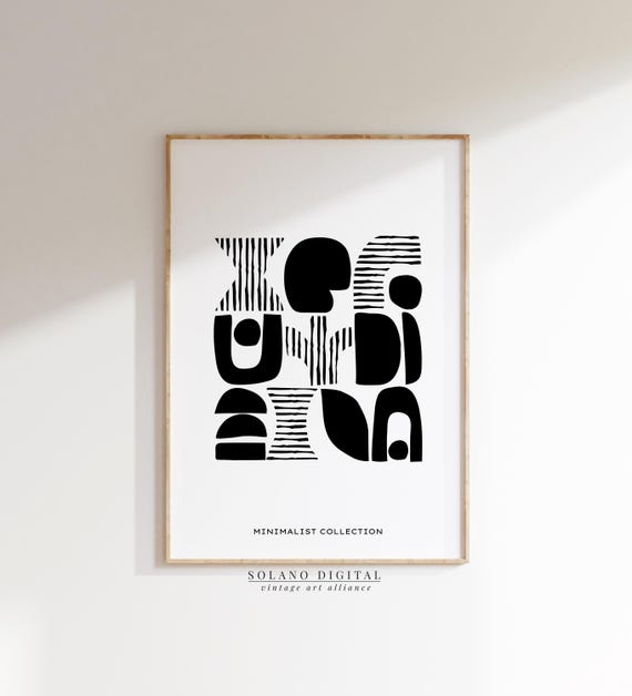 Minimalist Abstract Art Print Black And White Geometric Shapes Modern Wall Decor For Living Room Or Office