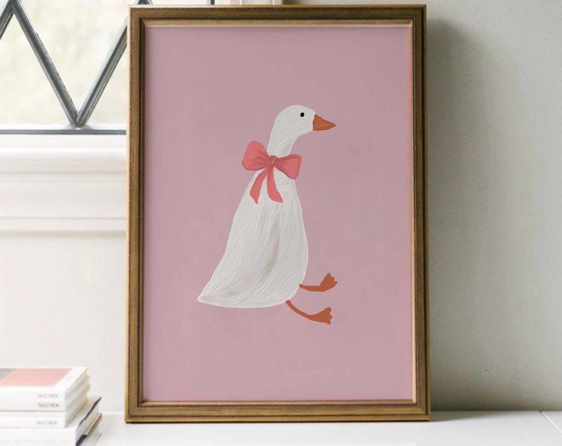 Cute Goose with Red Bow Silly Nursery Animal Illustration Poster - Image 3