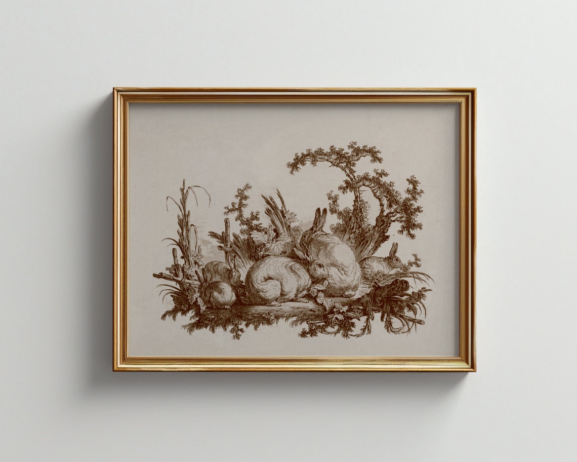 Vintage Rabbit Sketch Etching Woodland Hares Nature Study Art Print