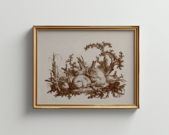 Vintage Rabbit Sketch Etching Woodland Hares Nature Study Art Print