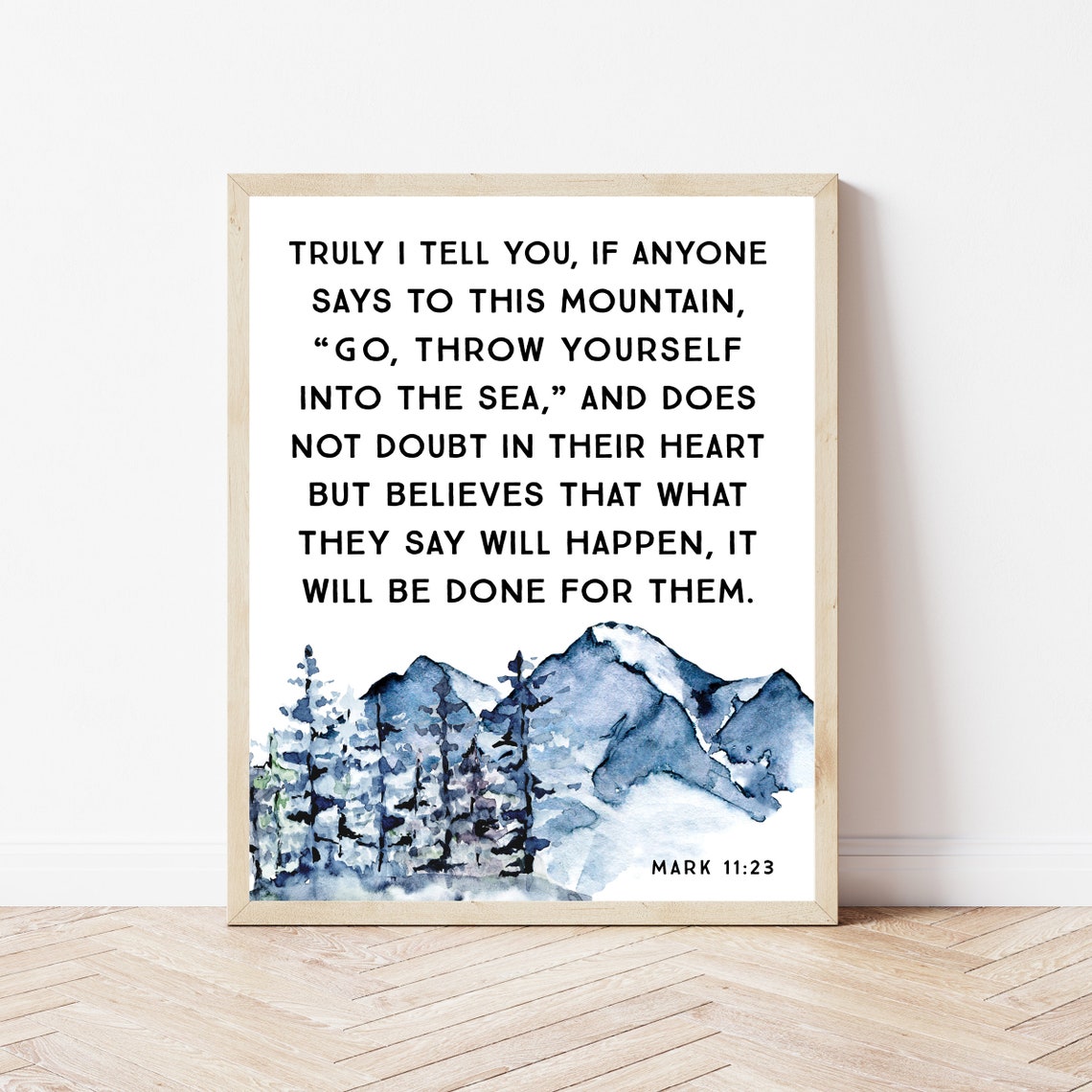 Mark 11 23 Scripture Poster Faith Moves Mountains Bible Verse Gift
