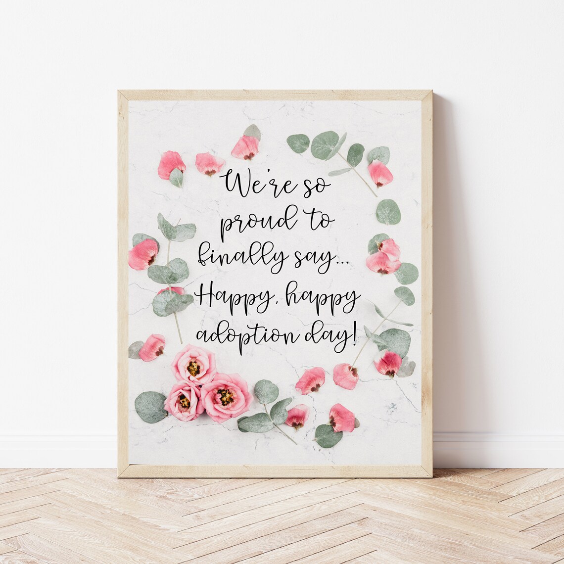 Happy Happy Adoption Day Sign Proud Family Celebration Floral Wall Art
