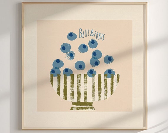 Blueberry Bowl Retro Kitchen Art Print
