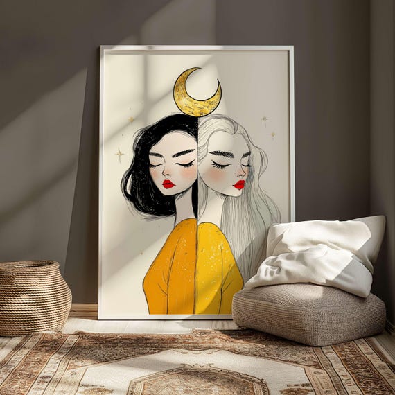 Gemini Astrology Illustration, Celestial Decor