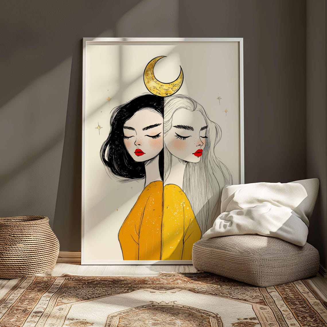 Gemini Astrology Illustration, Celestial Decor