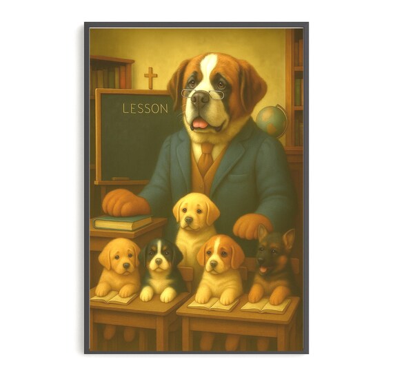 Dog Portrait Wall Art Saint Bernard Funny Home Dcor Custom Design Lovable Lover Gift Instant