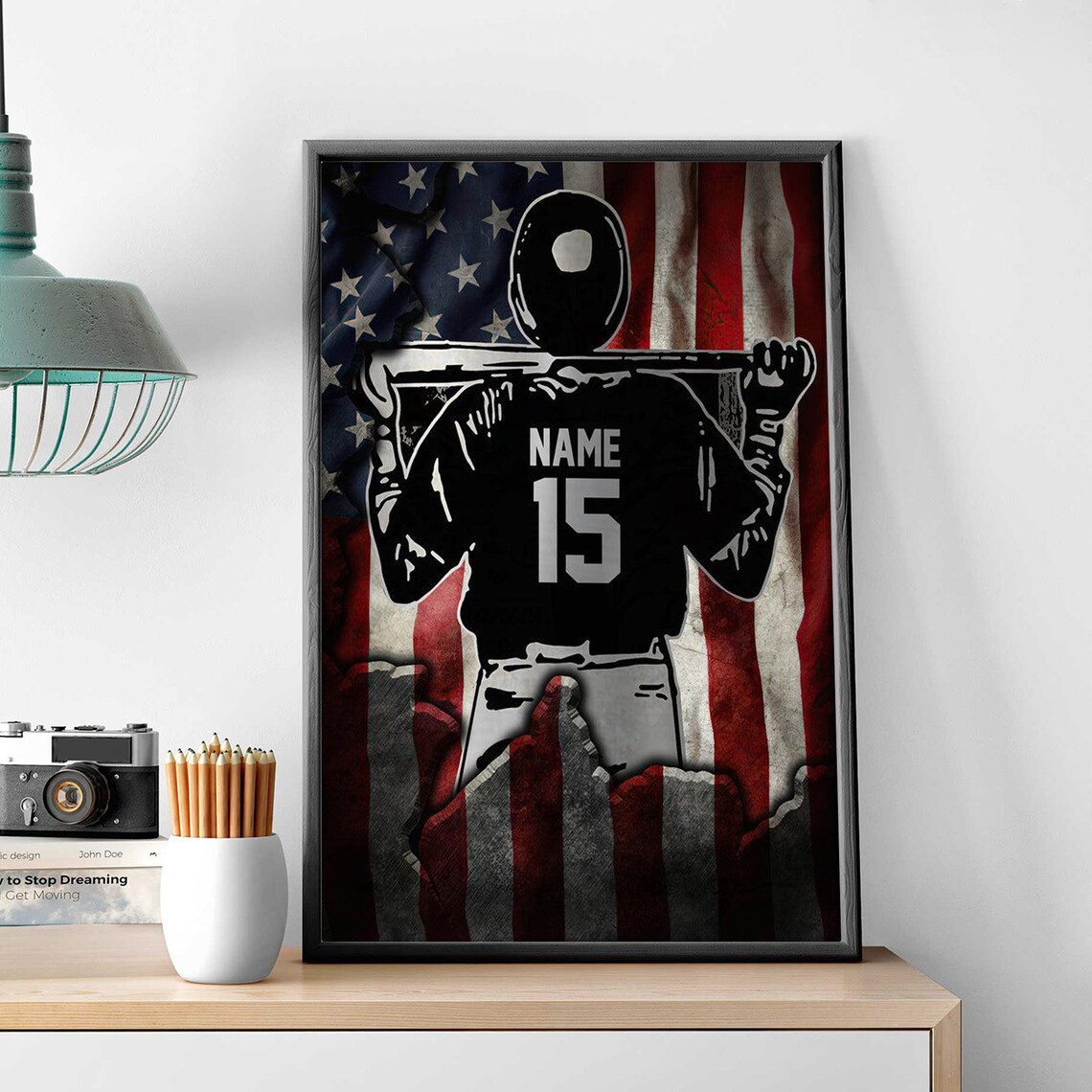 Personalized Baseball Poster, American Flag Gift - Image 2