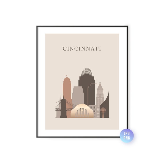 Cincinnati Skyline Print Boho Style Ohio Art Travel Artwork Modern City Jpg Png