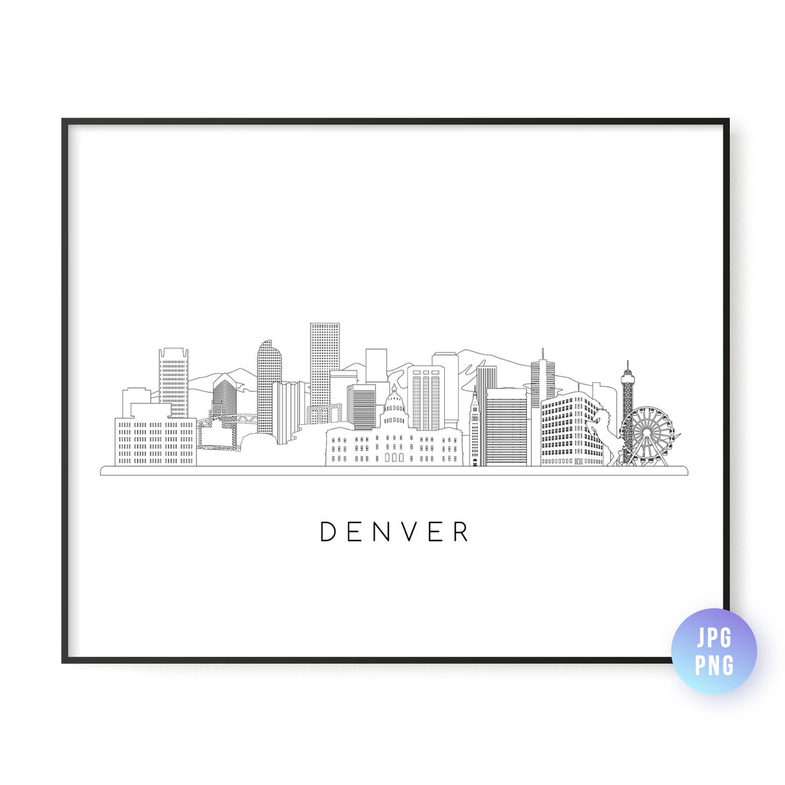 Denver Skyline Line Art Travel Poster