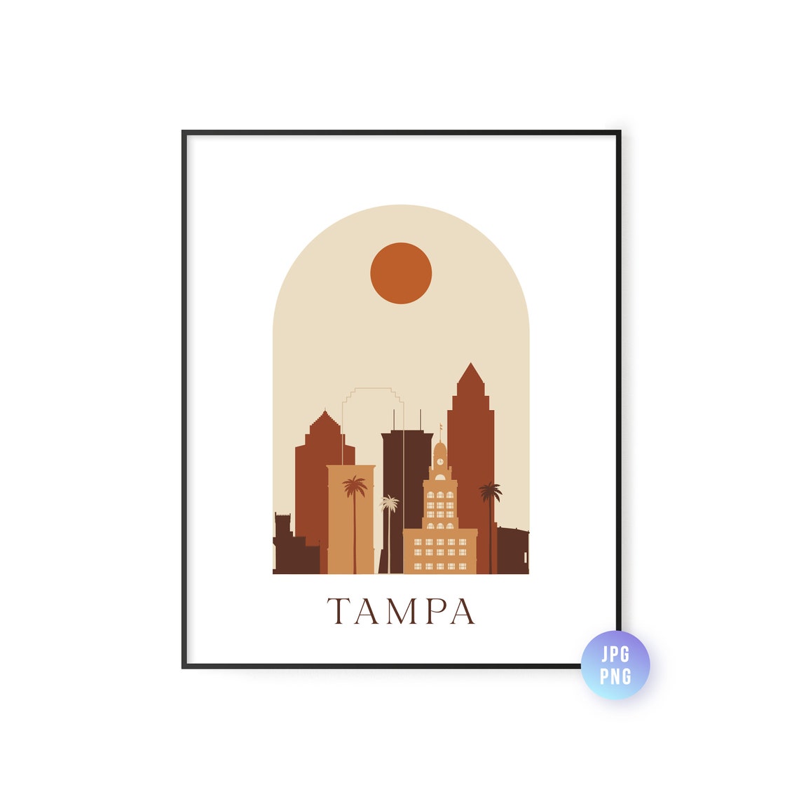 Tampa Skyline Print Archway Boho Sun Wall Art Fl Poster Instant Bohemian Natural Colors