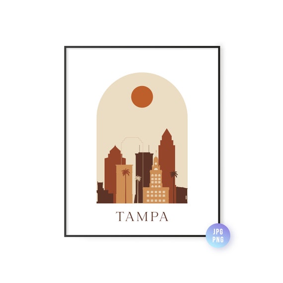 Tampa Skyline Print Archway Boho Sun Wall Art Fl Poster Instant Bohemian Natural Colors