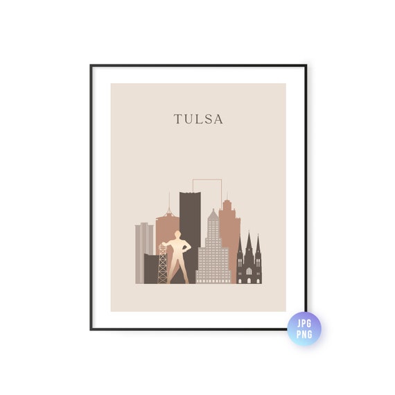 Tulsa Skyline Print Boho Style Oklahoma Art Travel Artwork Modern City Jpg Png
