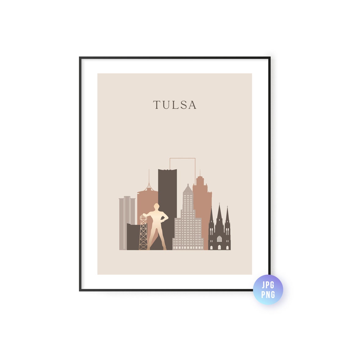 Tulsa Minimalist Skyline Oklahoma Boho Modern Travel Art Poster