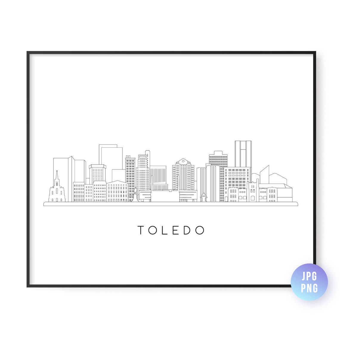 Toledo Skyline Print City Ohio Line Art Instant Wall Jpg Png