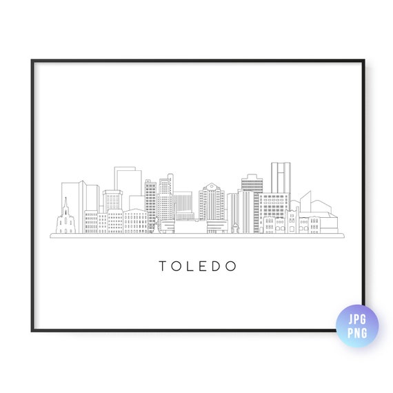 Toledo Skyline Print City Ohio Line Art Instant Wall Jpg Png