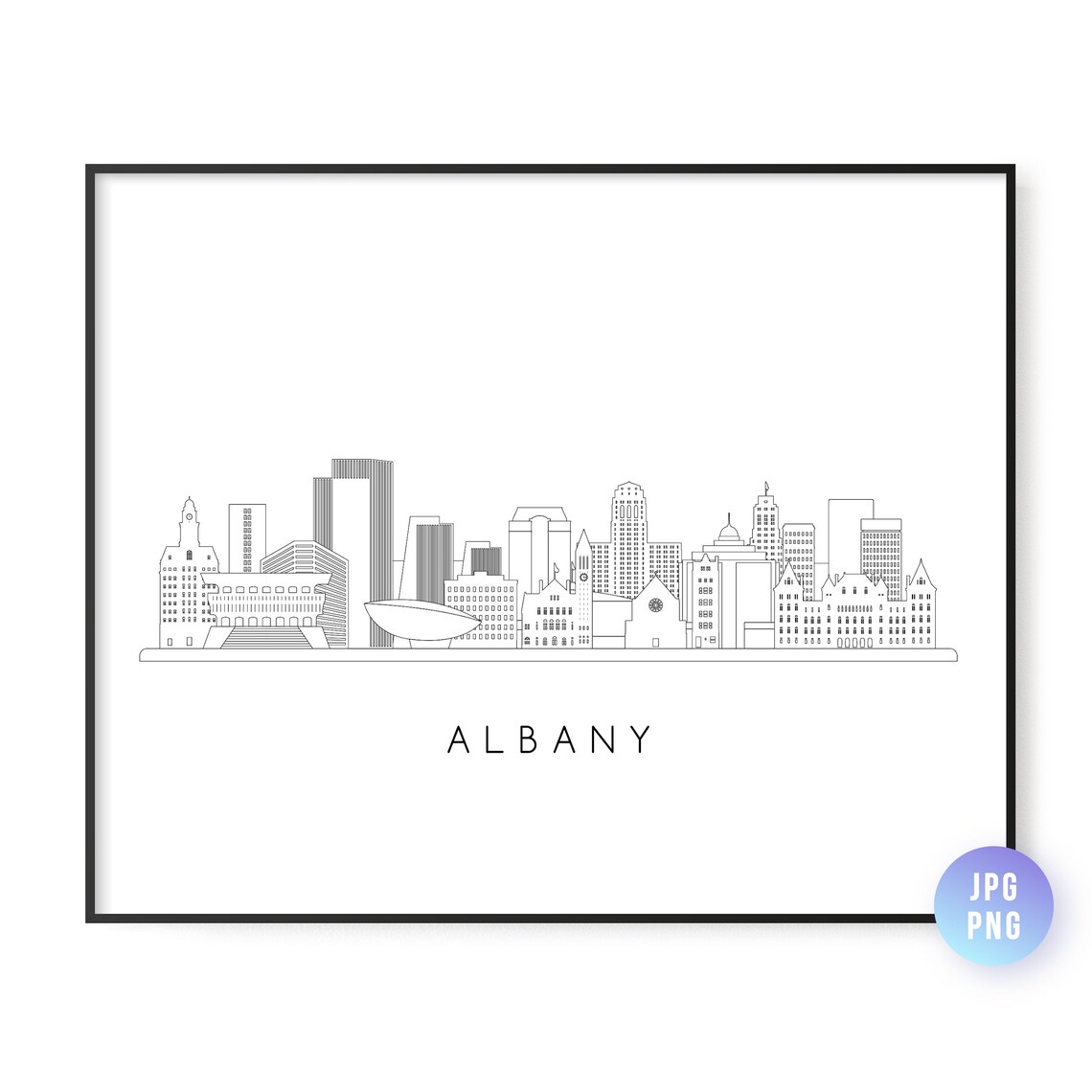 Albany Skyline Line Art, City Travel Poster