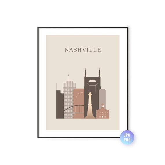 Nashville Skyline Print Boho Style Tennessee Art Travel Artwork Modern City Jpg Png
